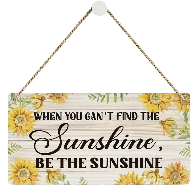 Handmade Sunflower Wooden Hanging Plaque, Inspirational Home Office Decor, Home Bedroom Decor, Hanging Room Decor, Floral Design, Rustic Style, Rope Suspension Function, Sunshine
