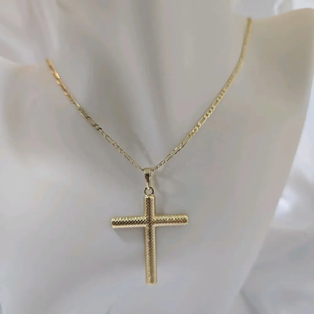 Cadena Fina Unisex Gold Plated Necklace with Cross Pendant Elegant and Simple Design