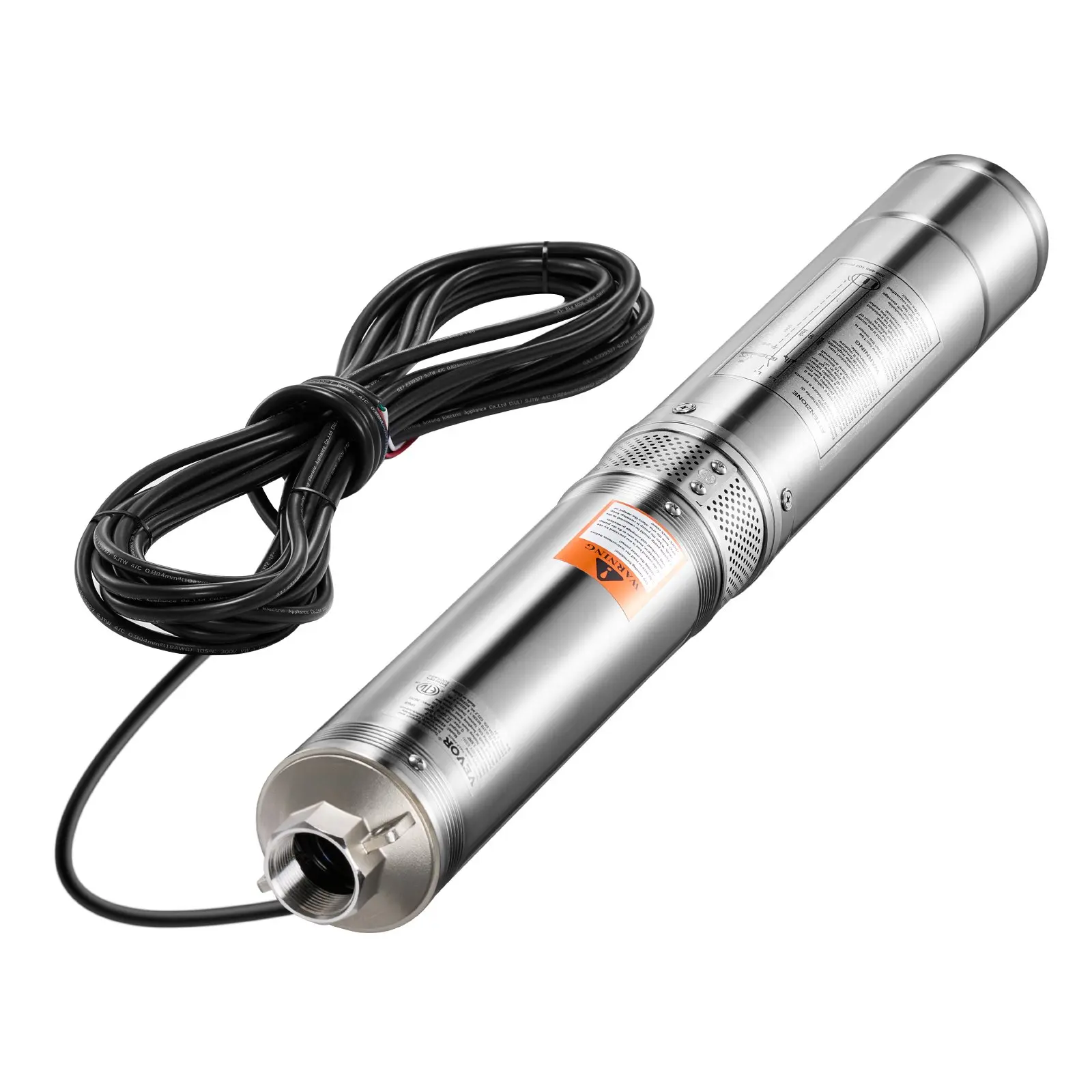 VEVOR Stainless Steel Deep Well Submersible Pump, 1 HP, 230V, 31.7 GPM Flow, 207 ft Head, 32.81 ft Cord, IP68 Rated, External Box