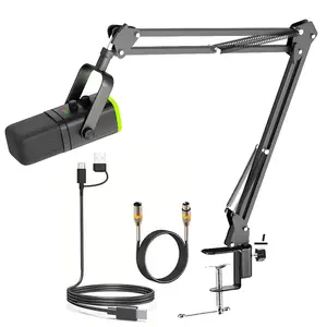 XLR/USB Gaming Microphone Kit: Dynamic PC Mic for Streaming Podcasting, Gain Control, RGB Computer Mic with Boom Arm Stand, for Recording Live Streaming Mic