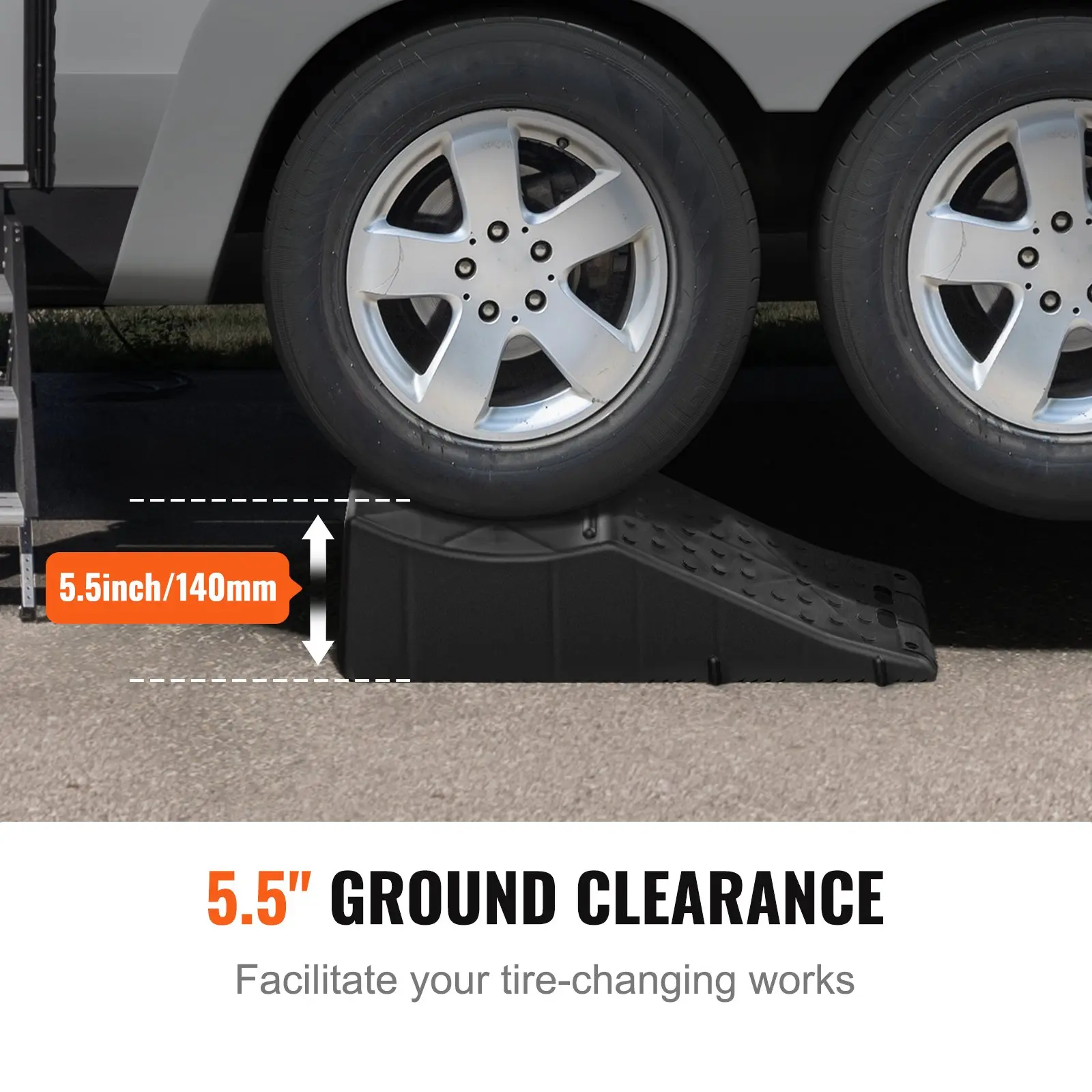 【summerfinds】VEVOR Car Service Ramp, 20000 lbs/10 ton Loading Capacity, 5.5" Lift Car Ramp, Low Profile Plastic Tire Ramp, Heavy Duty Truck Ramp for Oil Changes Wheels, Lift Vehicle Maintenance, 1-Pack