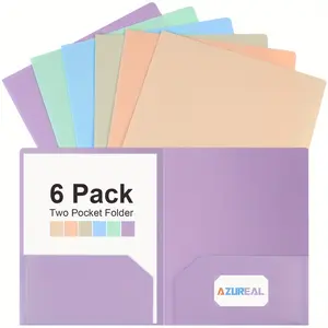 6 Pack Colored Folders with Pockets and Removable Labels sticker, Plastic Pocket Folders, Durable Heavy Duty 2-Pocket File Folders for School, Home, Office
