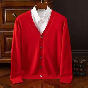 Men’s Plus Size (M–5XL) Cashmere V-Neck Cardigan Sweater, Solid Color, Warm Wool, High-End Casual Coat, New Style