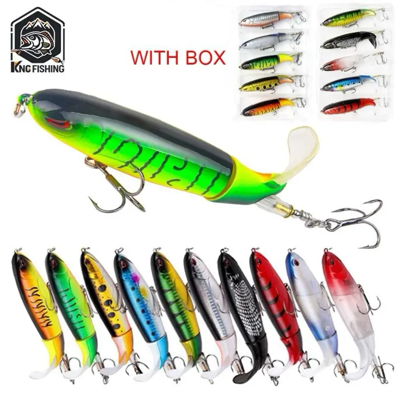 10 Pcs Whopper Fishing Lure, for Bass Plopper Top Water Fishing Lures, with Floating Rotating Tail Barb Treble Hooks, in Saltwater Freshwater Plopping Lures Kit, Luminous biomimetic shrimp soft bait for sea fishing, Attend a Party as a Gift to Give