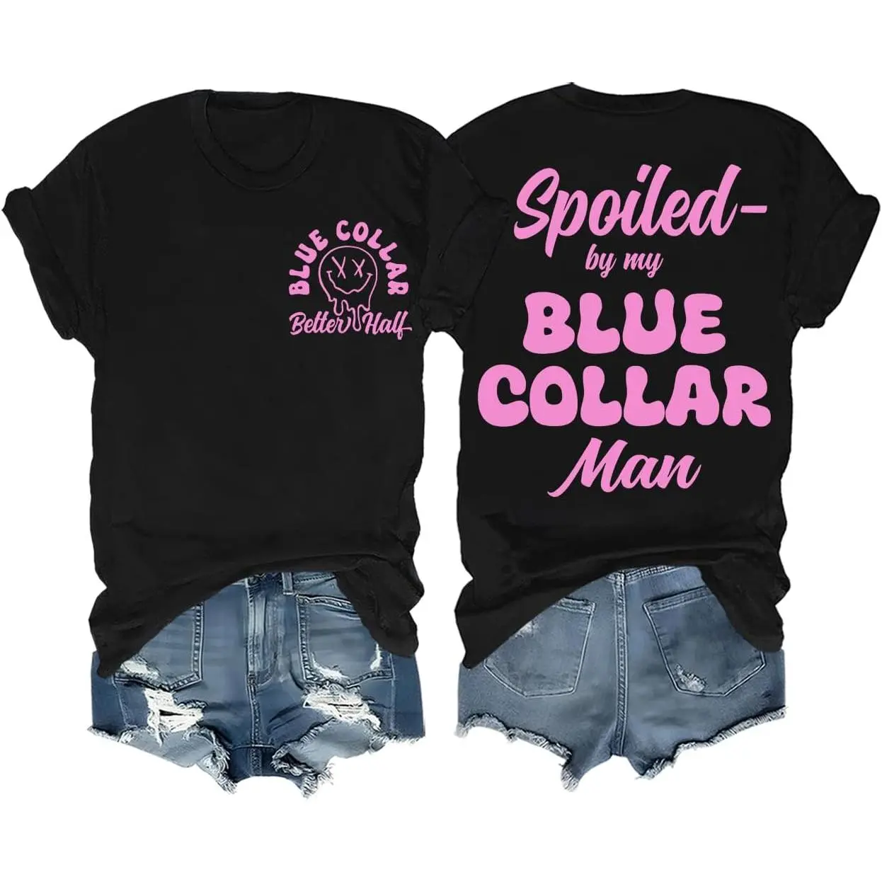 Unisex Everyday Short-Sleeve Round Neck Sports Top - Funny Blue Collar Man Themed, 2-Side Design, Comfortable, Stylish, Shortsleeve