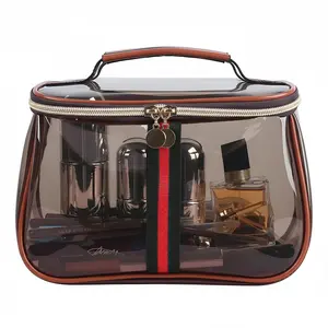 New Retro Vintage Vanity Bag Makeup Bag Large Capacity Waterproof Transparent Toiletry Bag Luxury Cosmetic Bag Women Ladies Travel Storage Case (Coffee)