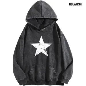 Holafish Unisex Heavyweight Acid Wash Hoodies Women's Oversized Sweatshirt Long Sleeve Pullover Loose Fit Casual Streetwear for Cold Weather Weekend Outings