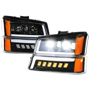 2003-2007 Chevrolet Silverado Avalanche LED Projector DRL Headlights w/ Bumper Lights (Jet Black Housing/Clear Lens)