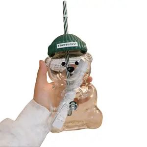 Starbucks 20 oz Limited Edition Bearista Bear Glass Cold Tumbler - 100% Authentic Rare Reusable Portable Coffee Water Bottle (Kitchenware Drinkware)