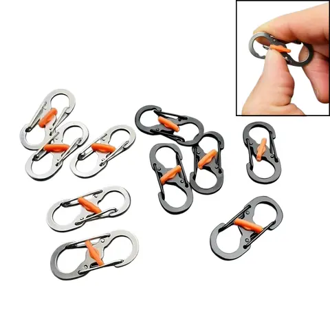 10 Pcs Lockable S Hooks, Bidirectional Quick Release Buckles, Outdoor Hiking Backpack Straps, Key Security Spring Clips, Gear, Accessories, & Silver Color