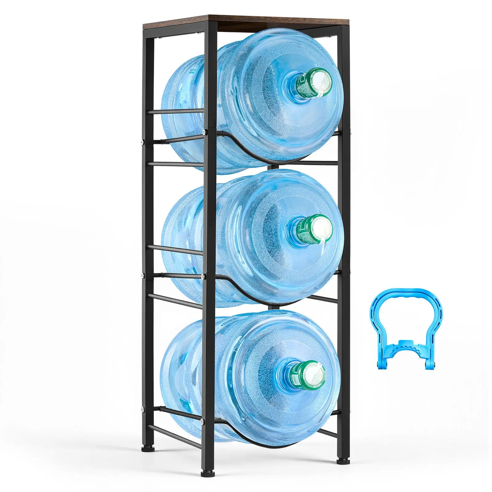 【Summerfinds】VEVOR Water Jug Holder, 4 Tiers 3 and 5 Gallon Water Bottle Holder for 3 Bottles, Heavy Duty Jug Rack Organizer with Storage Shelf, Detachable for Kitchen, Office, Living Room, Black and Brown,dorm room inspo,college dorm essentials,dorm haul