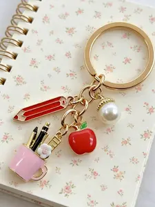 Pencil Box Ruler Pendant Keychain Design, Trendy Cute Keychain, Teacher Appreciation Gift, Cute Cartoon Characters School Supplies Accessory, Perfect for Teachers' Day, Choking Hazard Free