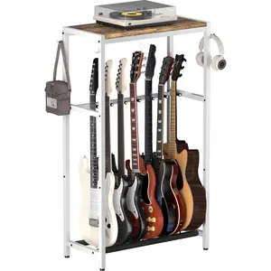 Guitar Stand, Multiple Guitar Rack Holder with Top Storage Shelf for Acoustic, Electric Guitar, Bass, Guitars Display Rack for 7 String Instruments, for , Stage, Studio Music Room, White