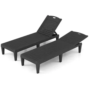 COSTWAY - Outdoor PP Chaise Lounge Chairs Set of 2 with 4-Position Adjustable Backrests-Black