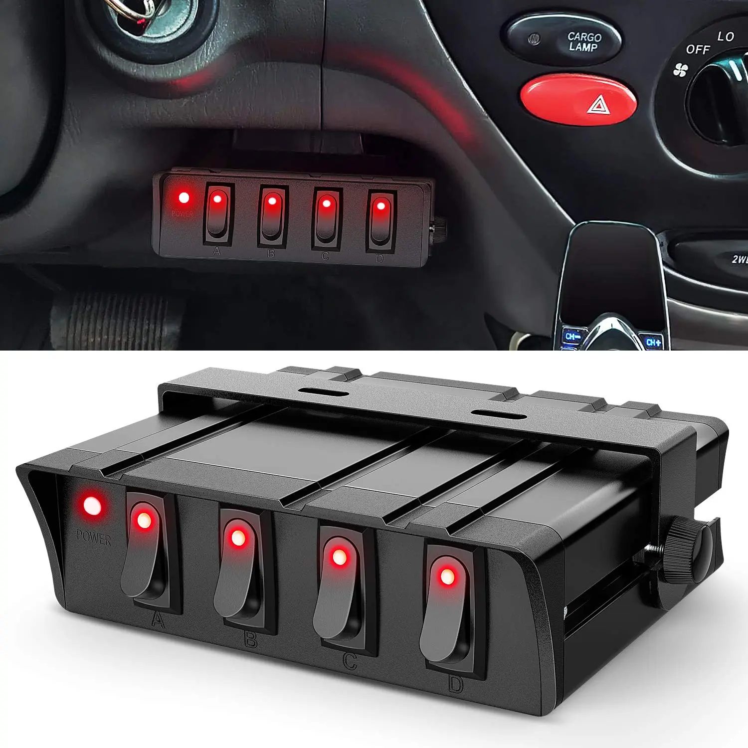 Nilight 4-Gang SPST Rocker Marine Switch Box Panel, 12V-24V 20A Switch with 40A Max Rating, LED Light Compatible, Easy-Installation Automotive Switchboard for RVs, Marine Switch Panel