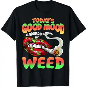 [100% Cotton] Funny Cool Sexy Lips Weed Cannabis Marijuana Leaves Smoking T-Shirt