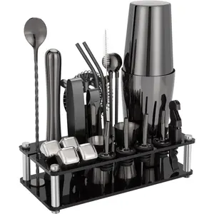 Cocktail Shaker Set, 23-Piece Boston Stainless Steel Bartender Kit with Acrylic Stand & Cocktail Recipes Booklet, Professional Bar Tools for Drink Mixing, Home, Bar, Party (Include 4 Whiskey Stones) Utensils