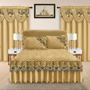 5 Pieces Red Bedding Set New Sheet with Matching Champagne Gold Curtains for Cozy Home Decor Complete Bedroom Ensemble