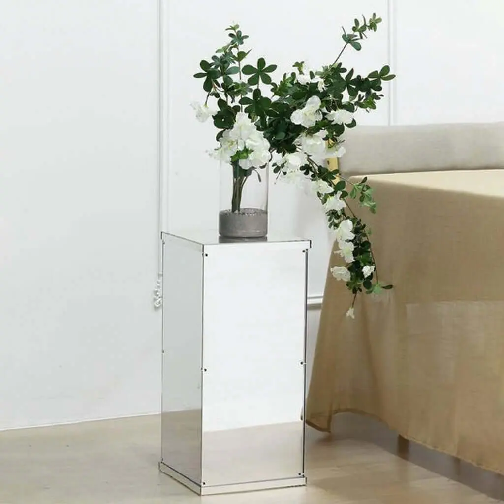 Silver Mirror Finish Acrylic Pedestal Riser, Display Box with Interchangeable Lid and Base 24"