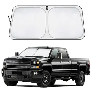 EcoNour Chevrolet Silverado 2019-2025 Windshield Sun Visor - 240T Foldable Polyester with UV Protection & Dual-Layer Insulation for Custom Fit Trucks Car Window Shades Collapsible Window Sunshade