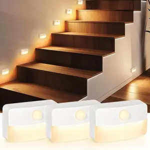 Smart Motion-Sensor Night Light (3pcs), Battery Powered LED Night Light, Automatic Switch Night Light for Bedroom, Stairs, Cabinet, Kitchen Decor, Ambient Night Lights