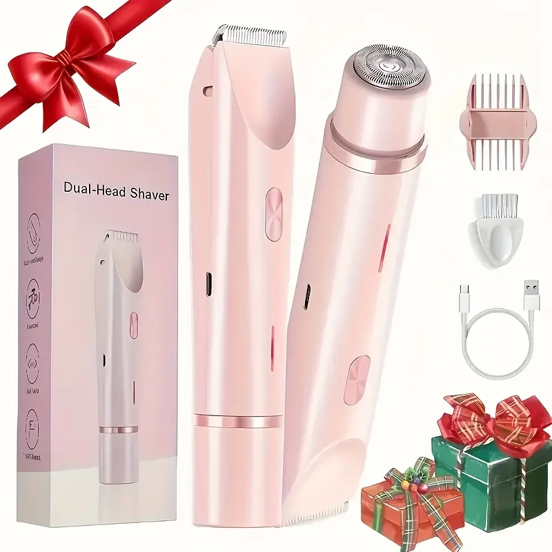 Facial Hair Remover for Women, Rechargeable Dual Head Electric Shaver with Round Razor and Body Trimmer for Face, Bikini Line, Underarms and Quick Touch-Ups