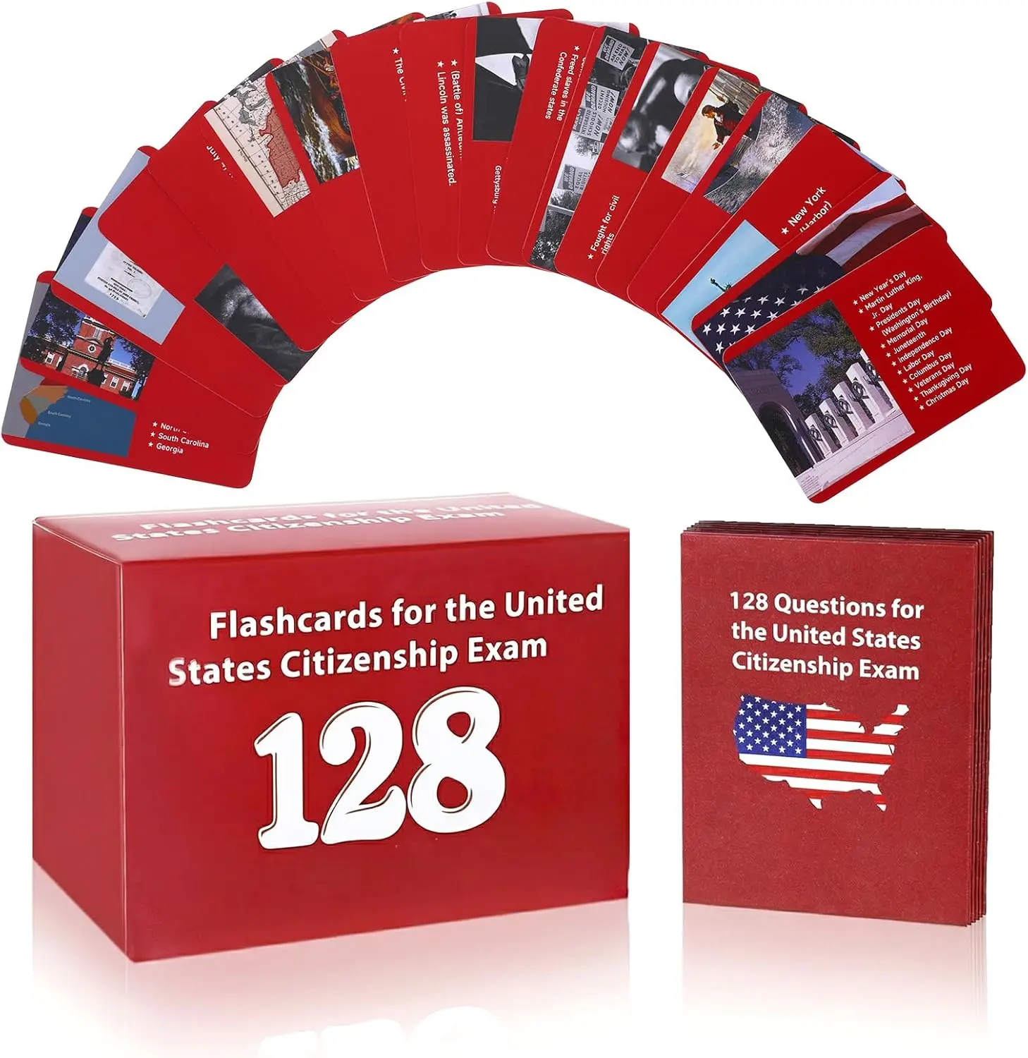 US Citizenship Flash Cards 2026, 128 USCIS Civics Questions & Answers, Civics Test Flash Cards, English Literacy Card for Naturalization Test, Naturalization Exam Prep Study Essential Tool