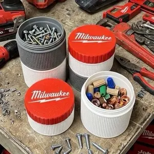 Milwaukee Stackers Threaded Modular Containers 10 Piece Set with 8 Containers & 2 Lids for Wire Nuts Screws Hardware Organizational Solution Gift for Electrician Plumber Tradesman