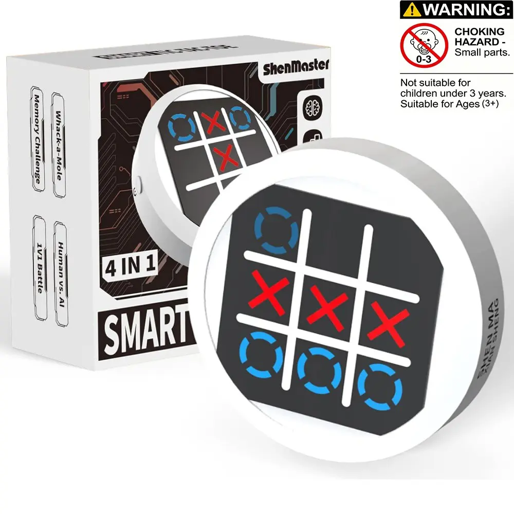4-in-1 Electronic Tic-Tac-Toe Game, Portable Handheld Puzzle Game Console, Travel Game for Kids and Adults, Educational and Memory-Boosting Board Game, Tabletop Games, Strategy Board Games, Family Fun Game