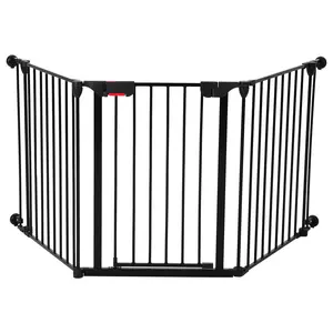 Adjustable Metal Baby Safety Gate – Extra Wide 3-8Panel Barrier for Stairs, Doorways, Fireplace, and Christmas Tree – Expandable Pet & Dog Gate with Walk-Through Door, Includes Wall Mounts, Black, 3-8Pack