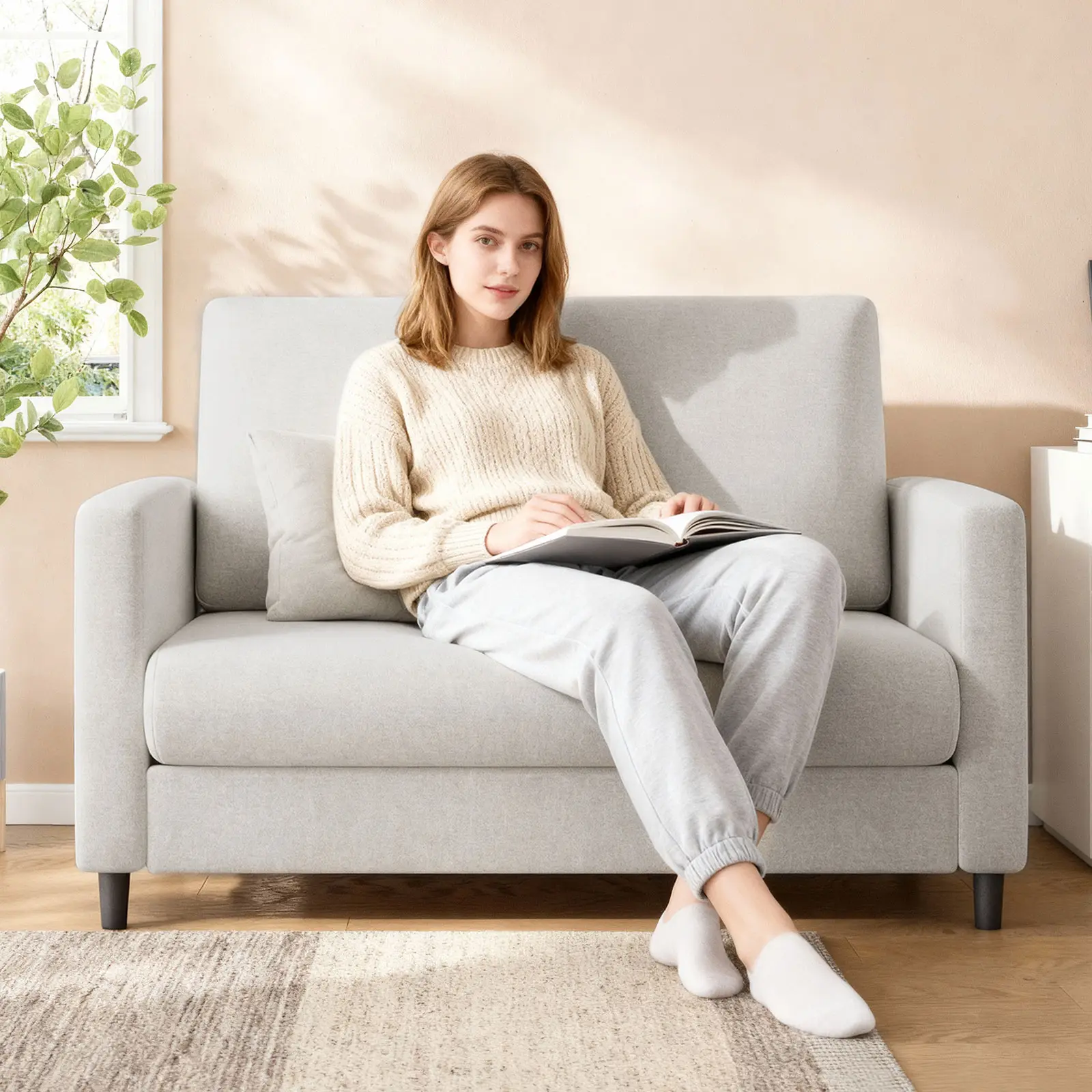 Versatile Chenille Loveseat Sofa - Small Accent 2-Seater Couch -Comfortable Seating Comfy Armchair for Living Room or Bedroom