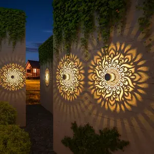 2 Pack Solar Projection Wall Lights, IP65 Outdoor Warm White Fence Lights for Garden Patio Yard Wall Decoration