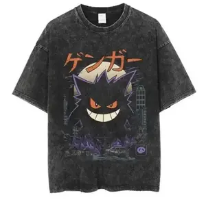 Gengar Japanese Anime Japanese Mineral Wash T-Shirt, Oversized Tee, Valentine's Day Gifts-Fashion Cotton,Full Colors,Full Sizes,For Men,For Women