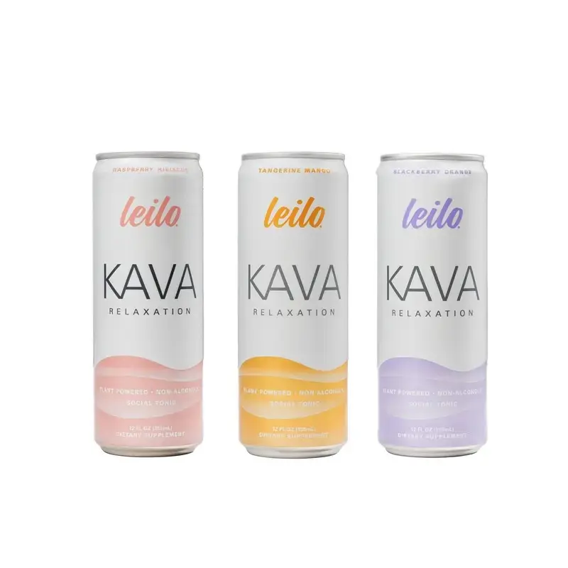 Leilo - Kava Relaxation Drink Variety Pack - 12 Cans | Non-Alcoholic Functional Drink with Kava & L-Theanine | Supports Gentle Relaxation (3 Flavors)