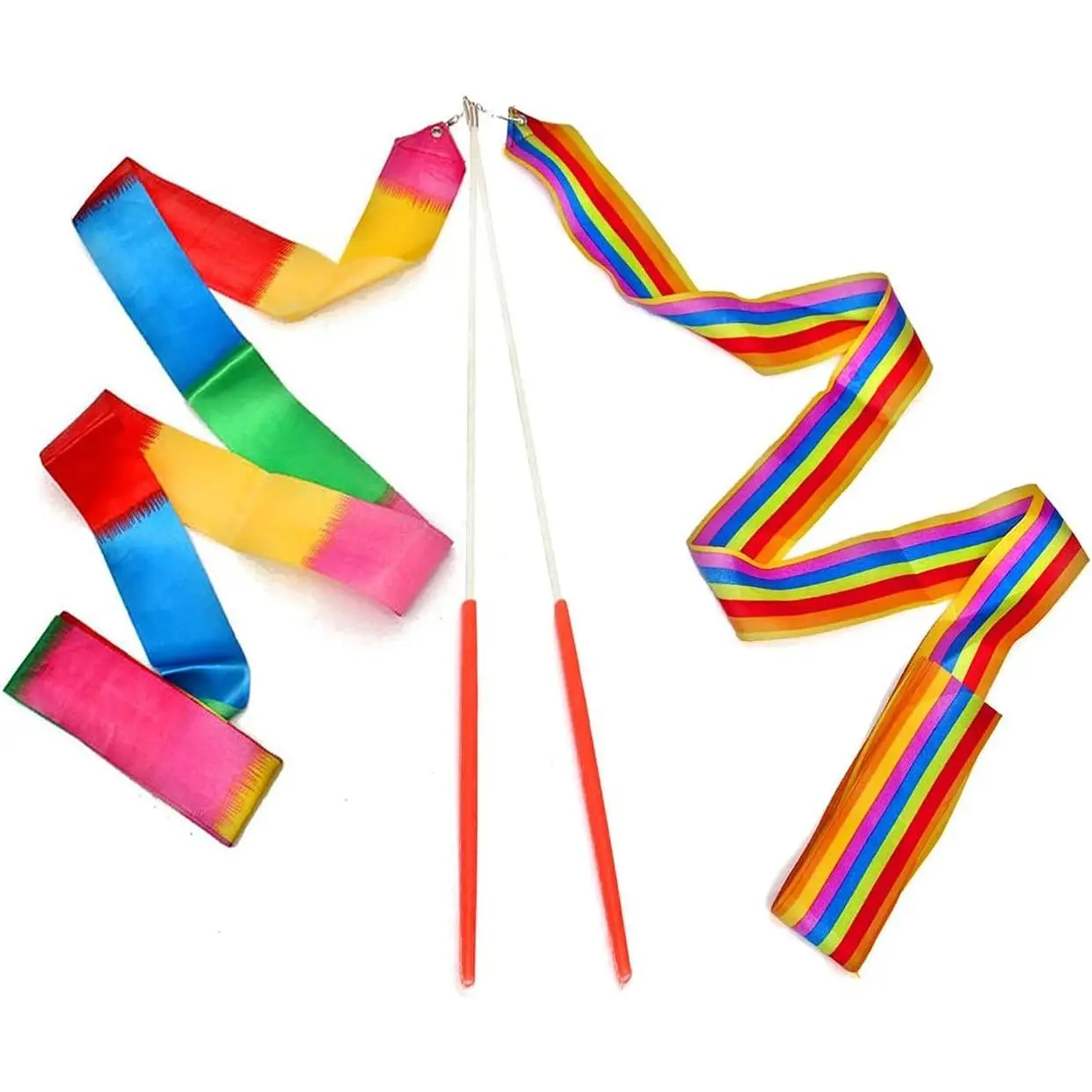 Rhythmic Gymnastics Ribbons for Kids, 2 Pack 100% Silk Rainbow Dance Streamers with Wands, 2m Lightweight for Artistic Dancing and Carnival Shows, Dance Party, Smooth, Improves Physical Capacity, Dancing Ribbon Streamers