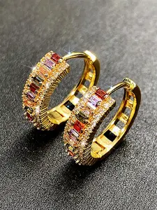 1 Pair Artificial Gemstone Copper Inlaid Zircon Hollow Out Hoop Earrings, Statement Earrings, Fashion Elegant Women's Jewelry For Party, Trendy Daily Clothing Decor, Jewelry Gifts