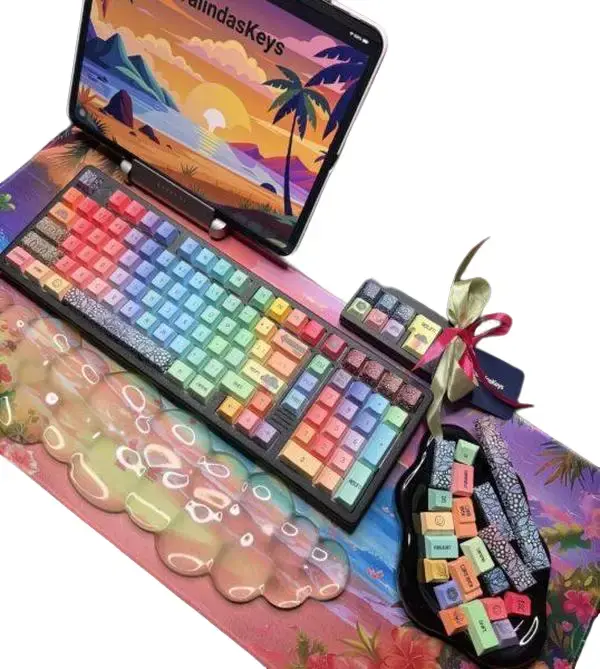 Pastel Beach Theme II on Aluminum Base Keyboard Full Set Usb Dongle Great Desk Mat