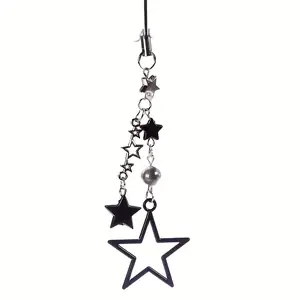 Black Star Sweet Cool Big Pentagram Beaded Phone Chain Phone Charm