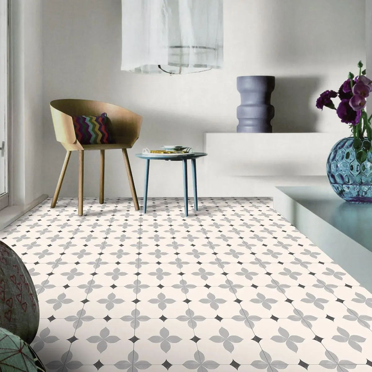Vintage Flower Pattern Floor Sticker, 60pcs/set Self Adhesive Floor Decal, Decorative Floral Pattern Sticker for Home Living Room Bedroom Kitchen Bathroom, Tile Stickers, Tiles Sticker, Decoration Sticker