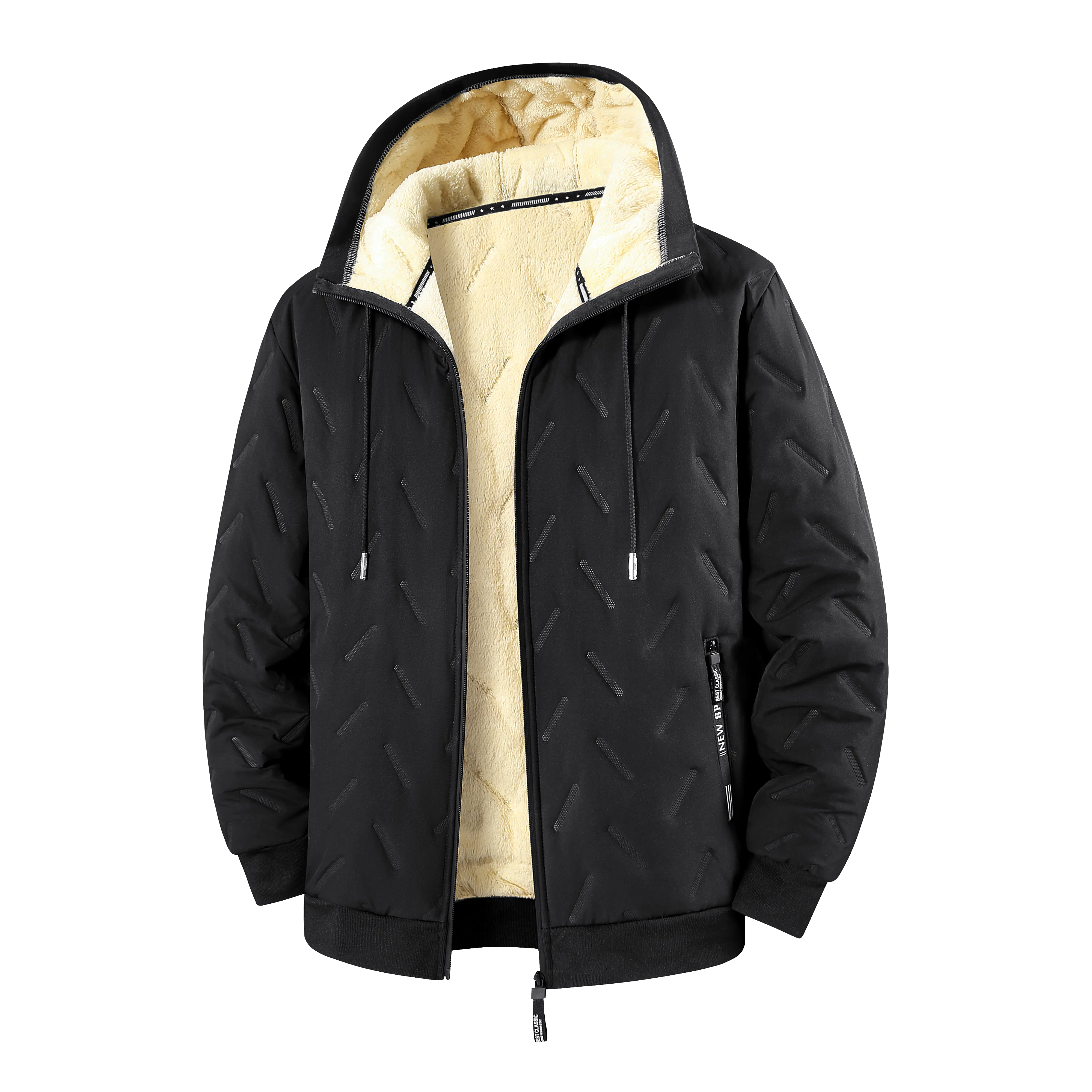 Men's Casual Plain Winter Jacket -WarmFleece-Lined, Regular-Fit Polyester Pull-OnCoat for Cold Weather Outdoor Wear