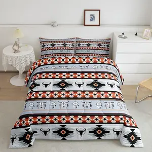 Feelyou Western Boho Duvet Insert - Highland Cow Dream Catcher Comforter, Southwestern Ethnic Tribal Arrow Aztec Bed Quilt, Decorative Bedding Set