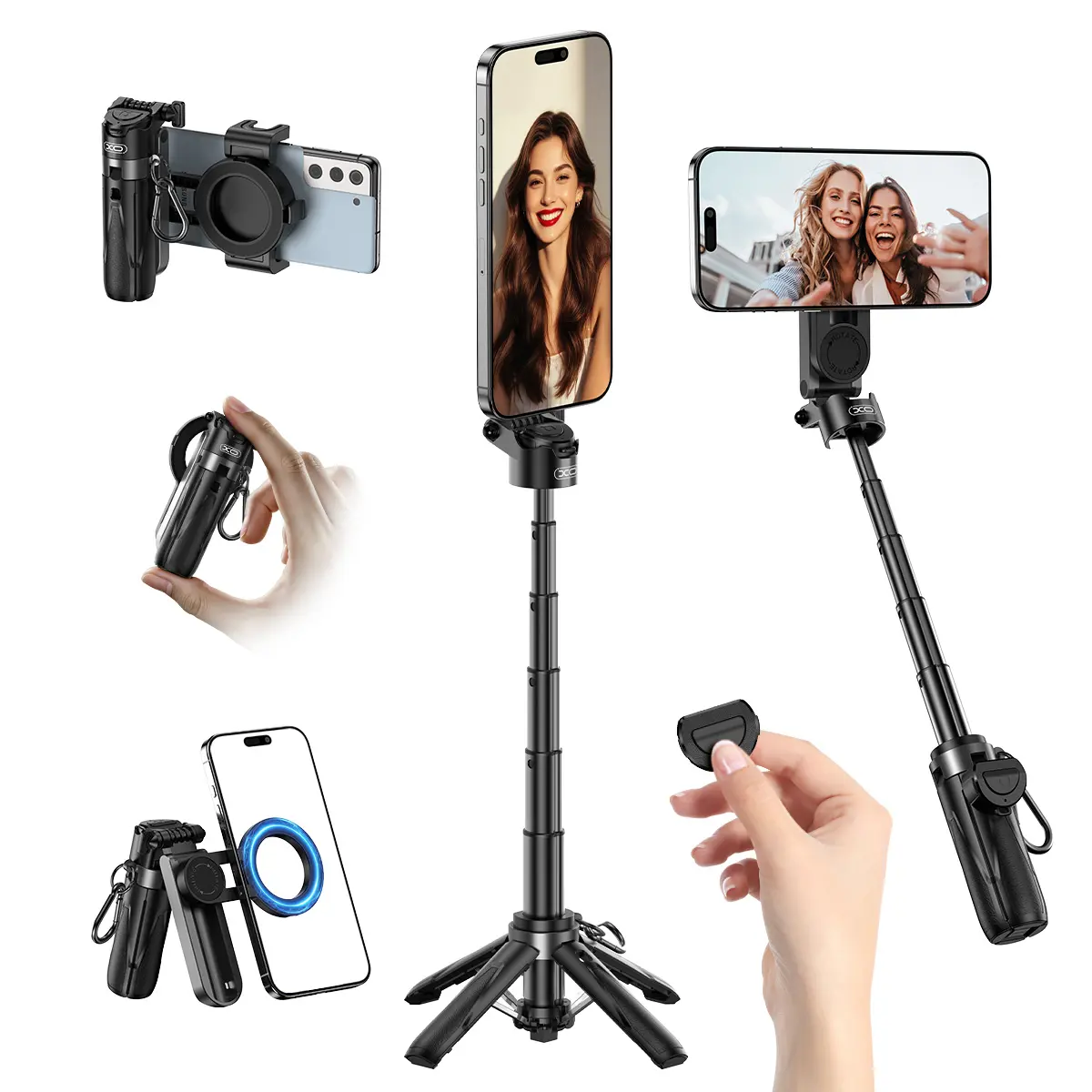 4-in-1 Multifunctional Magnetic Selfie Stick with Wireless Bluetooth Remote Control, Adjustable Tripod, Portable Lightweight Alloy-Metal Design, Compatible with iPhone 16/15/14/13 Series & MagSafe Cases, Camera/Smartphone/Cellphone Accessories