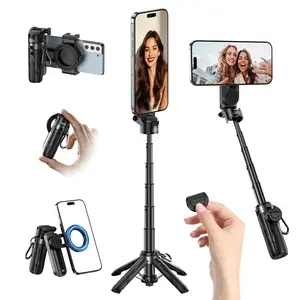 4 in 1 Multifunctional Magnetic Selfie Stick with Wireless Remote Control Adjustable Tripod for iPhone 16/15/14/13 Series Portable Lightweight Design Compatible with Magsafe Cases Alloy - Metal