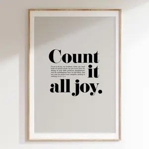 Count It All Joy Bible Verse Wall Art James 1 2 Christian Art Poster No Framed Scripture Poster Bible Quote Print Bold Baptism Gift