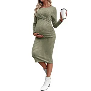 Maternity Dress Long Sleeve Maternity Dress Elegant Twist Slim Fit Maternity Jumpsuit Dress