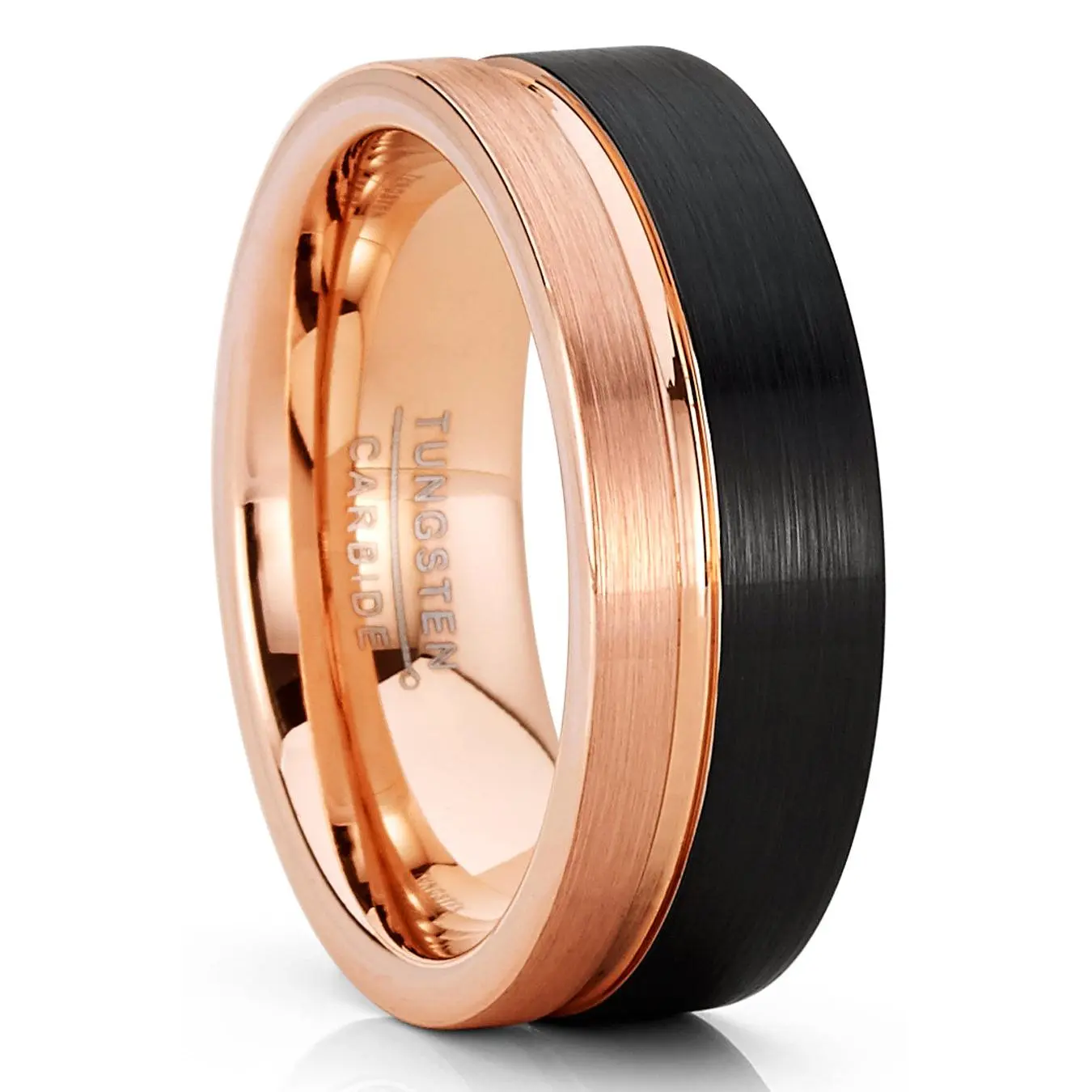 Mens Tungsten Ring Offset Groove Wedding Band Comfort-fit 8MM Black Rosetone