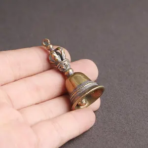 1/2 pcs Vintage Mini Brass Exorcism Bell Pendant, Home Decoration, Decorative Accessory, Vintage Mini Copper Ornament with Crisp Sound, Buddhist Five-tip Demon-subduing Bell Waist-hanging Keychain