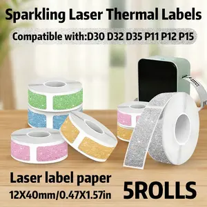 5 Rolls 12x40mm Fine Sand Laser Label Tape, Waterproof Oil-Resistant, Compatible with D30 P15, Ideal for School, Home, Office, Warehouse