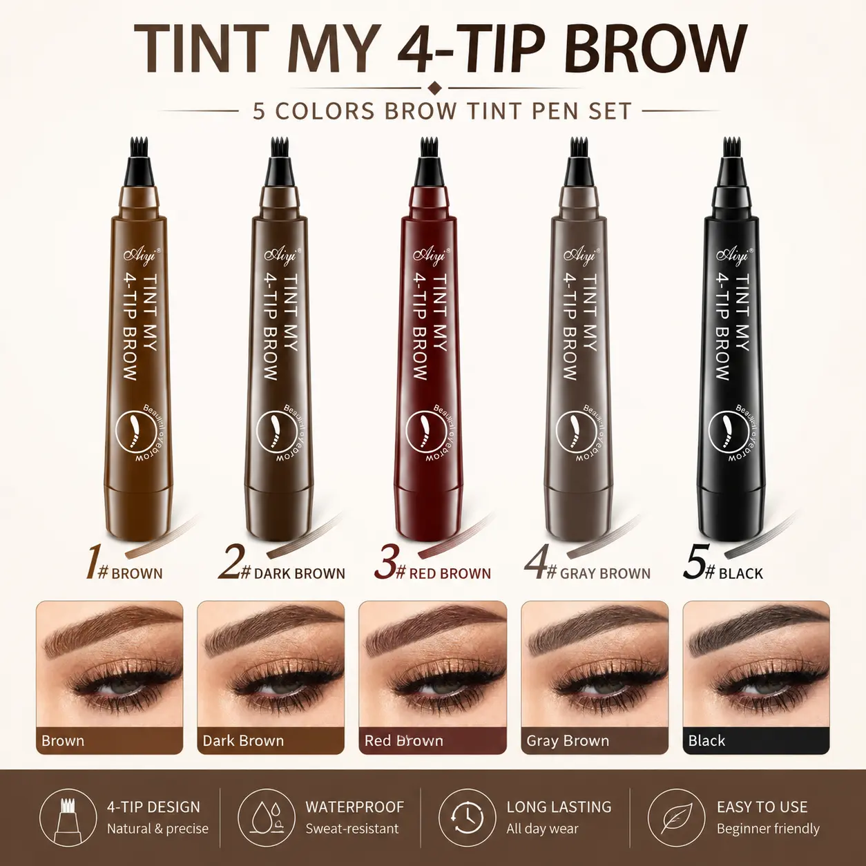 【Buy 1 Get 1 Free】4-Tip Microblading Eyebrow Liquid Pen, Waterproof, Sweat-Resistant, Smudge-Proof Brow Tint Pen for Creating Fine Hair-Like Strokes & Natural-Looking Eyebrows
