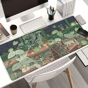 Extra Large Green Frog Plant Mouse Pad Cute Gaming Desk Mat 35x16 Inch Computer Keyboard Mousepad with Non-Slip Rubber Base Durable Stitched Edge Perfect Gift for Home and Office Christmas Birthday Cute Desk Accessories